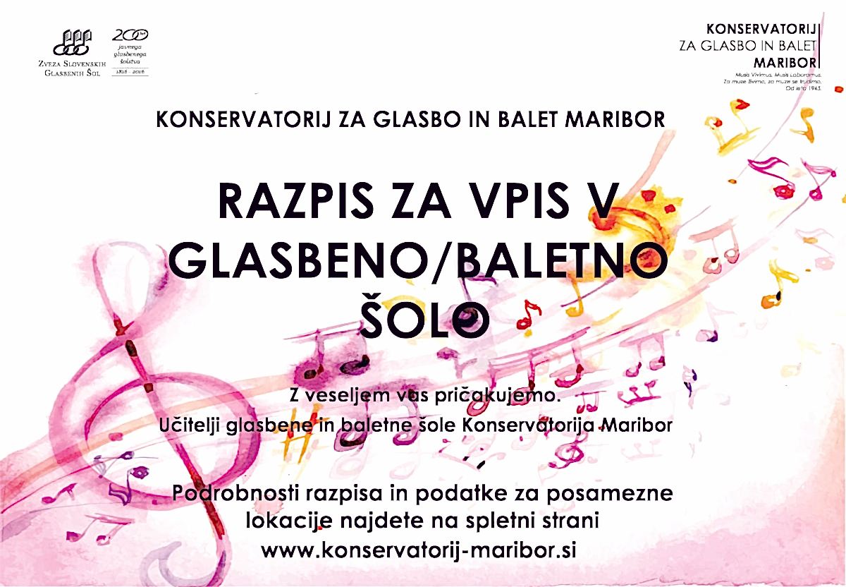 Podrobne informacije za vpis na glasbeno in baletno šolo po oddelkih: